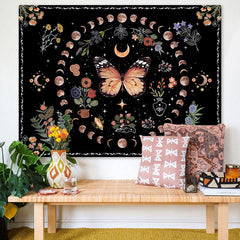 Lofaris Butterfly Floral Star Moon Night Sky Wall Tapestry