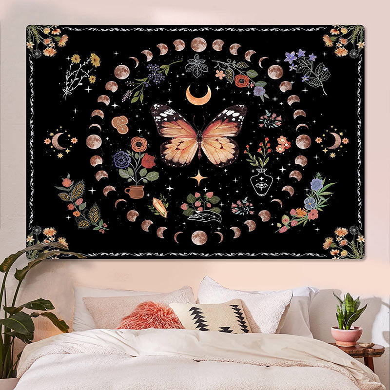 Lofaris Butterfly Floral Star Moon Night Sky Wall Tapestry