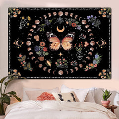 Lofaris Butterfly Floral Star Moon Night Sky Wall Tapestry