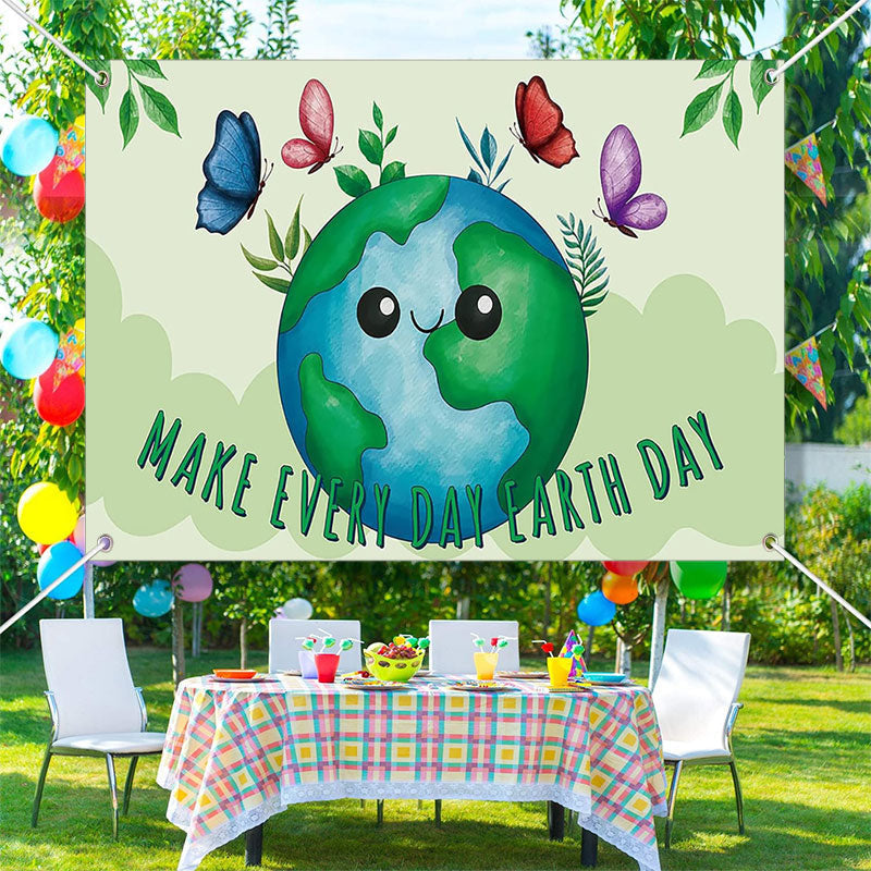 Lofaris Butterfly Green Earth Day Apirl Theme Party Backdrop