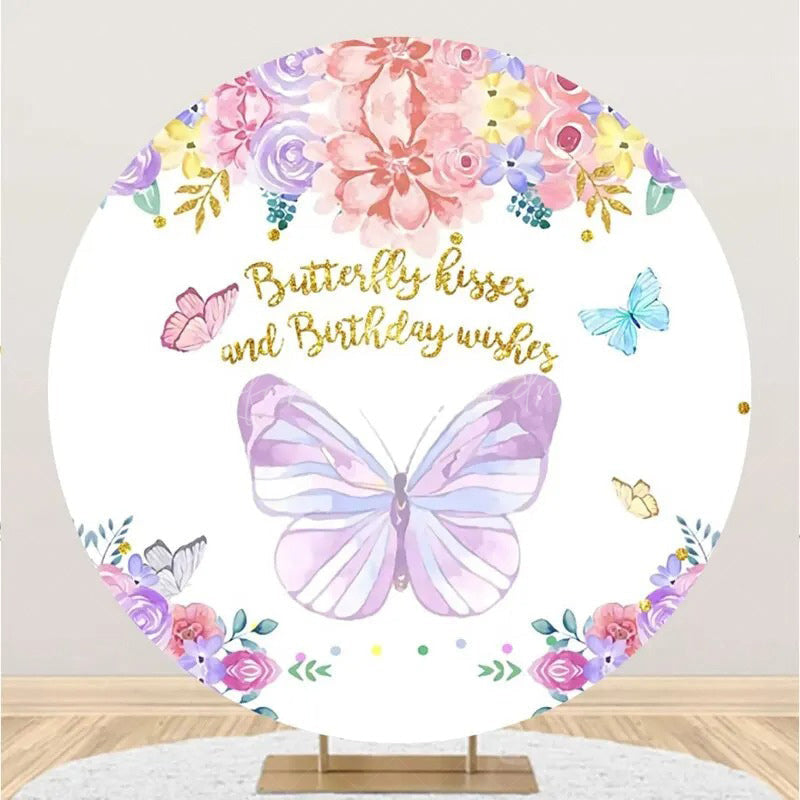 Lofaris Butterfly Kissed And Birthday Wishes Round Backdrop