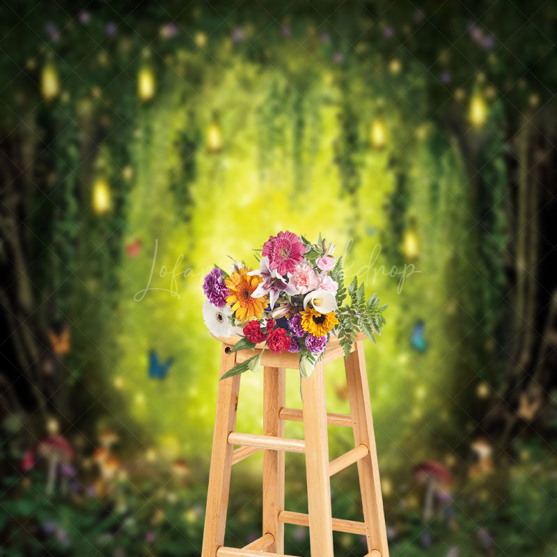 Lofaris Butterfly Mushroom Sparkle Light Forest Backdrop