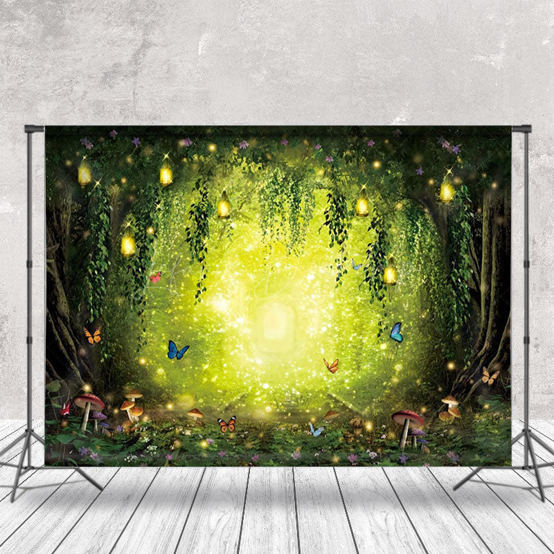 Lofaris Butterfly Mushroom Sparkle Light Forest Backdrop