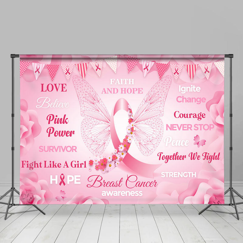 Lofaris Butterfly Pink Power Breast Cancer Awareness Backdrop