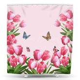 Lofaris Butterfly Pink Tulip Leaves Spring Shower Curtain