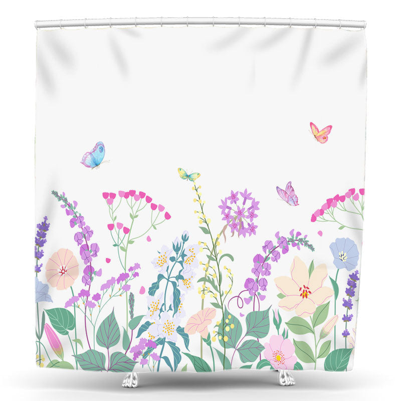 Lofaris Butterfly Violet Blooming Wildflower Shower Curtain