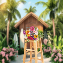Lofaris Cabin Forest Flower Blue Sky Summer Holiday Backdrop