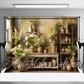 Lofaris Cabinet Rack Vase Green Flowers Spring Backdrop