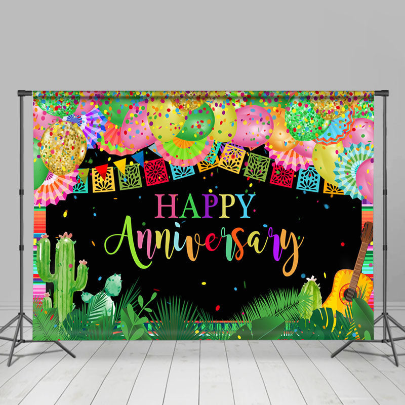 Lofaris Cactus Colorful Mexican Happy Anniversary Backdrop