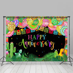 Lofaris Cactus Colorful Mexican Happy Anniversary Backdrop
