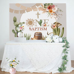 Lofaris Cactus Flowers Cross Cowboy One Baptism Backdrop