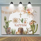 Lofaris Cactus Flowers Cross Cowboy One Baptism Backdrop