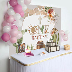 Lofaris Cactus Flowers Cross Cowboy One Baptism Backdrop