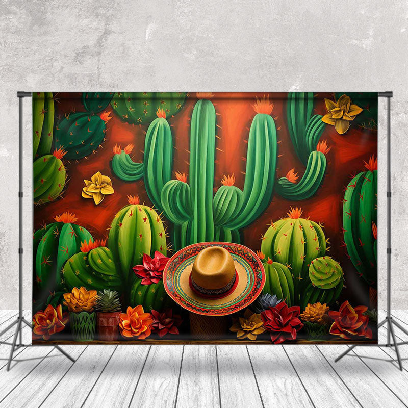 Lofaris Cactus Painting Mexican Sombrero Flower Backdrop
