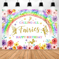 Lofaris Calling All Fairies Rainbow Floral Birthday Backdrop