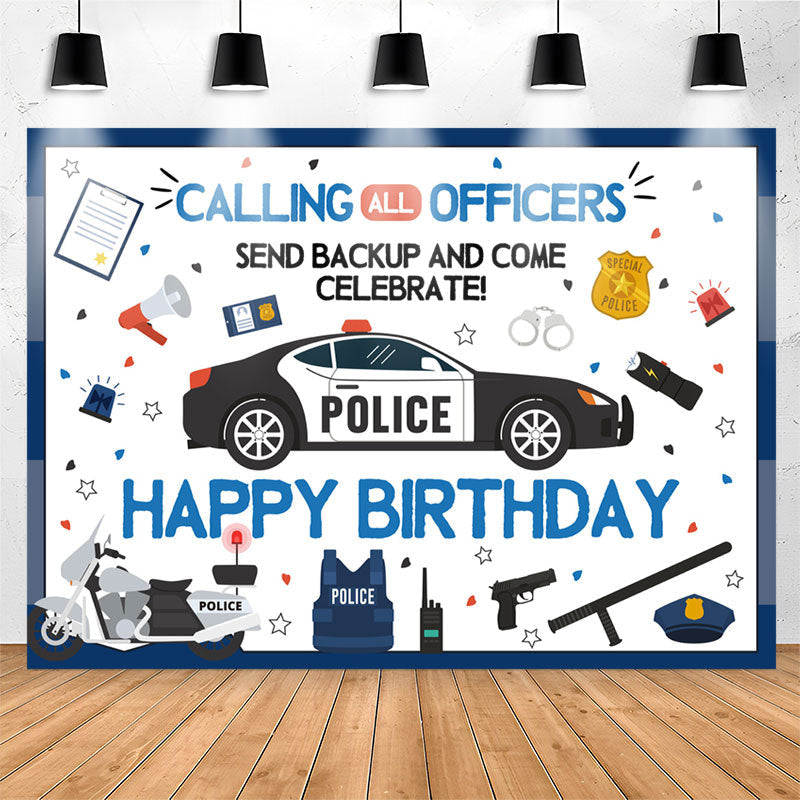Lofaris Calling All Officers Celebrate Happy Birthday Backdrop