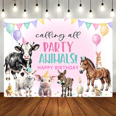 Lofaris Calling All Party Animals Pink Birthday Backdrop