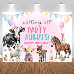 Lofaris Calling All Party Animals Pink Birthday Backdrop