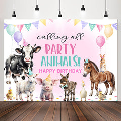 Lofaris Calling All Party Animals Pink Birthday Backdrop