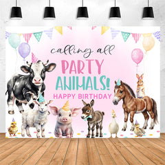 Lofaris Calling All Party Animals Pink Birthday Backdrop