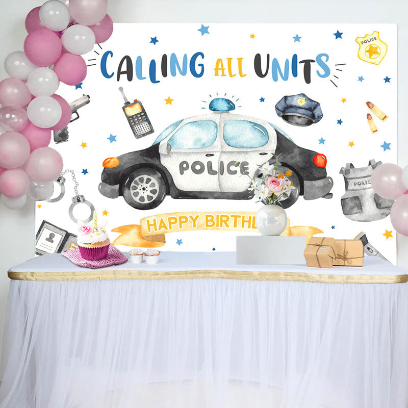 Lofaris Calling All Unites Car Boy Happy Birthday Backdrop