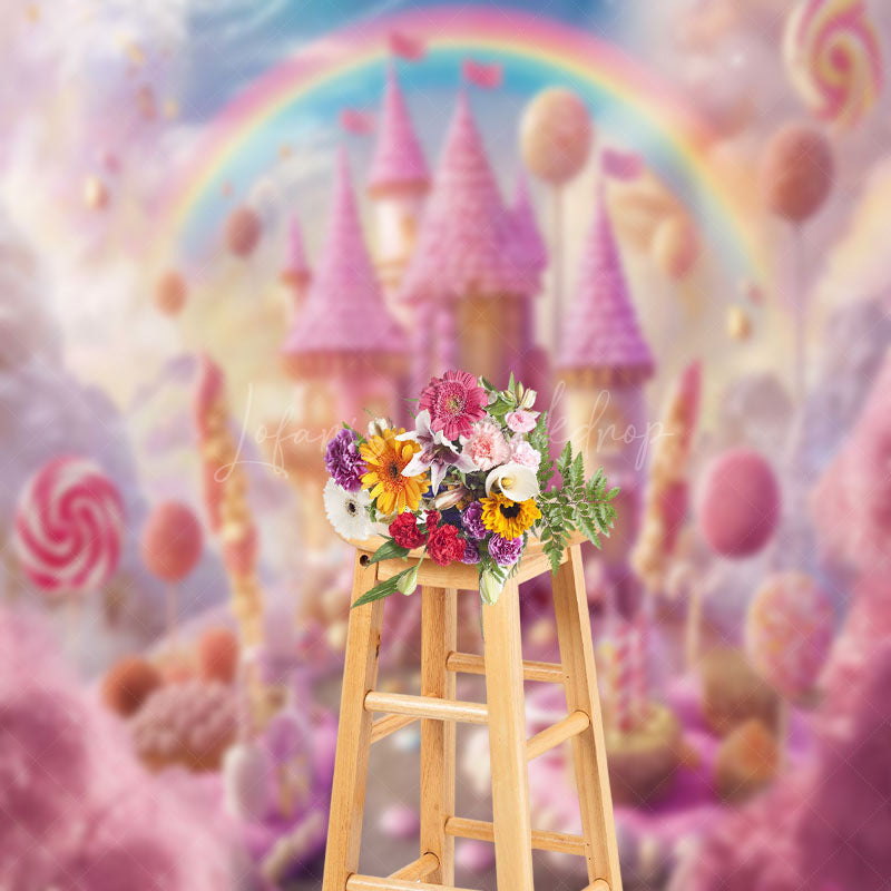 Lofaris Candy Castle Rainbow Birthday Cake Smash Backdrop