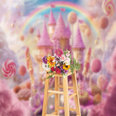 Lofaris Candy Castle Rainbow Birthday Cake Smash Backdrop