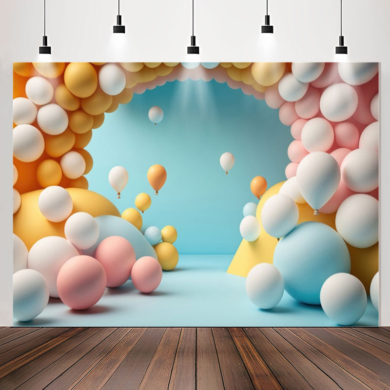 Lofaris Candy Color Balloons Arch Blue 1st Birthday Backdrop