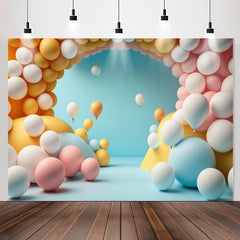 Lofaris Candy Color Balloons Arch Blue 1st Birthday Backdrop
