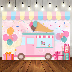 Lofaris Candy Color Ice Cream Car Balloons Birthday Backdrop