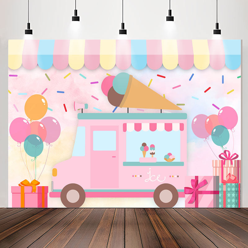 Lofaris Candy Color Ice Cream Car Balloons Birthday Backdrop