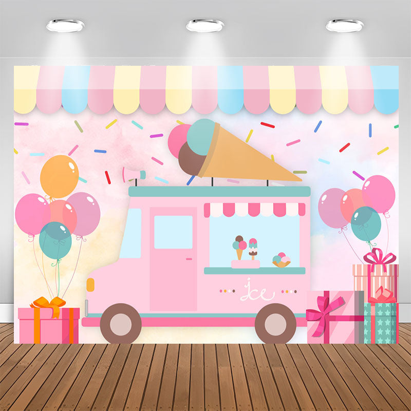 Lofaris Candy Color Ice Cream Car Balloons Birthday Backdrop