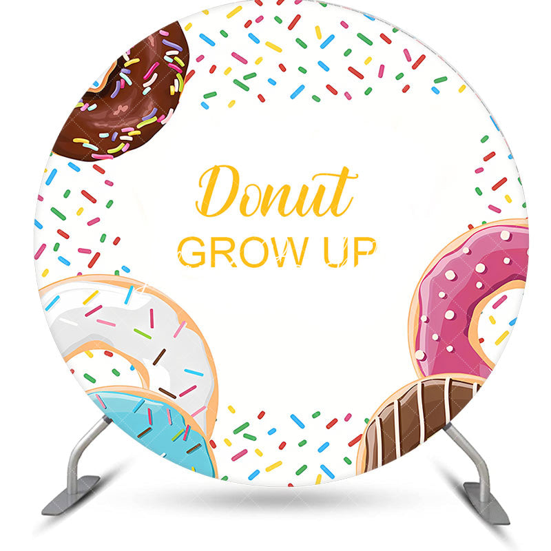 Lofaris Candy Donut Grow Up White Round Baby Shower Backdrop