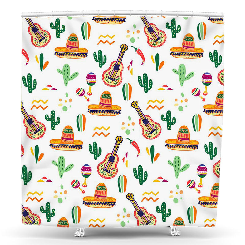 Lofaris Cap Guitar Cactus Step And Repeat Shower Curtain
