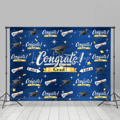 Lofaris Caps And Stars Dark Blue Congrat Grad Party Backdrop