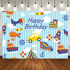 Lofaris Car Plane Ship Happy Birthday Backdrop For Boys