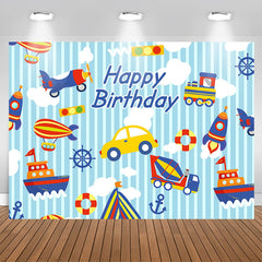 Lofaris Car Plane Ship Happy Birthday Backdrop For Boys
