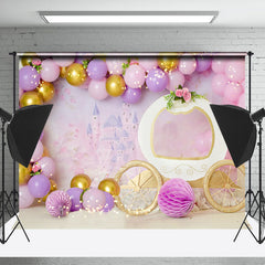 Lofaris Carriage Balloon Pink Birthday Cake Smash Backdrop