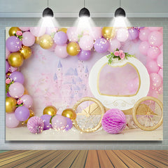 Lofaris Carriage Balloon Pink Birthday Cake Smash Backdrop