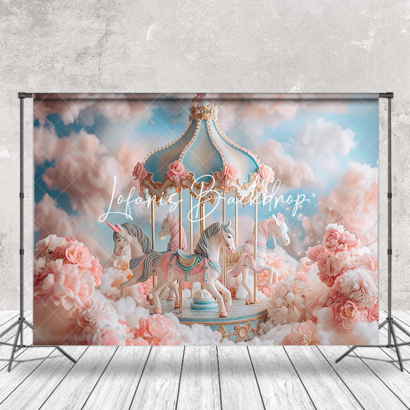 Lofaris Carrousel Dreamy Pink Girls Cake Smash Backdrop
