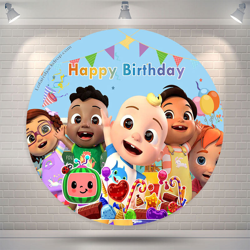 Lofaris Cartoon Baby Birthday Round Backdrop Melon Party Decor