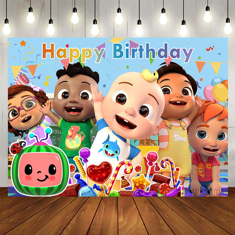 Lofaris Cartoon Baby Family Happy Birthday Backdrop For Party