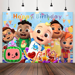 Lofaris Cartoon Baby Family Happy Birthday Backdrop For Party