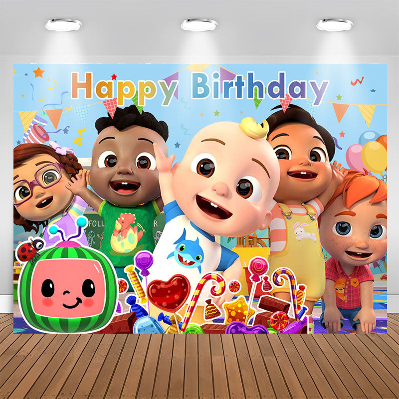 Lofaris Cartoon Baby Family Happy Birthday Backdrop For Party