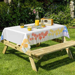 Lofaris Cartoon Bus Wildflowers White Dining Room Tablecloth
