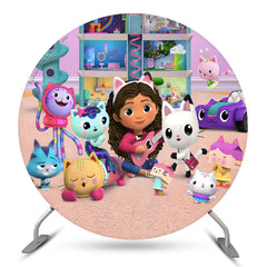 Lofaris Cartoon Cats Girl Guitar Round Party Backdrop Kit
