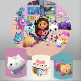 Lofaris Cartoon Cats Girl Guitar Round Party Backdrop Kit