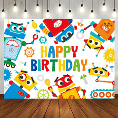 Lofaris Cartoon Colorful Robots Happy Birthday Backdrop