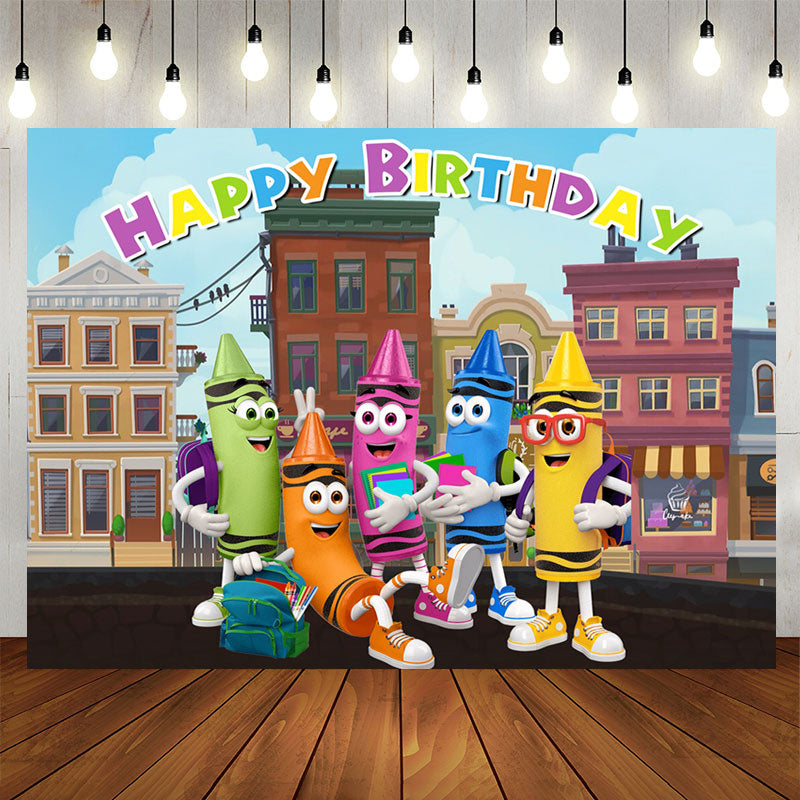 Lofaris Cartoon Crayon Back To School Birtyday Backdrop