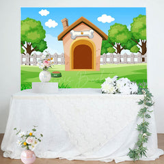 Lofaris Cartoon Dog House Lawn Sky Baby Shower Backdrop